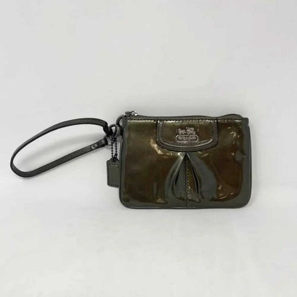 Coach Madison Patent Leather Wristlet Pewter Metallic Gray w/Hangtag Y2K